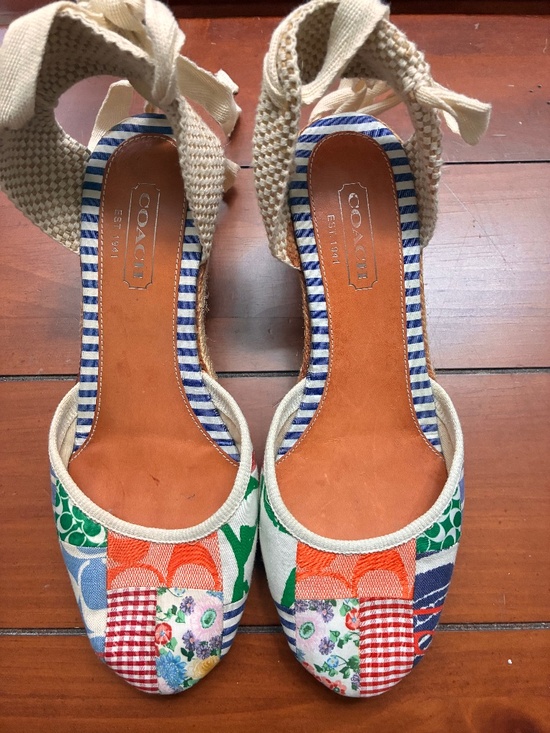 Coach Shoes - Coach Y2K Kerrie Patchwork Canvas Espadrille Wedge Ankle Tie Sandals 9